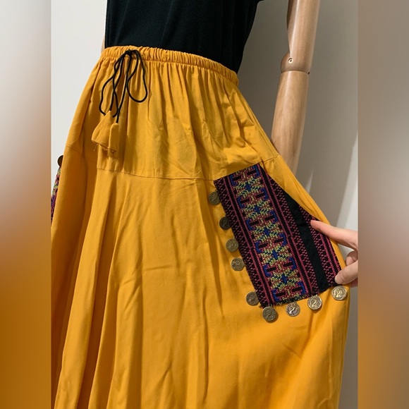 Mustard Yellow with Pink Floral Hobo Tatreez Sherwal Baggy Pants - Picture 6 of 16